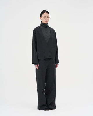 Collarless Wool Jacket _ Charcoal