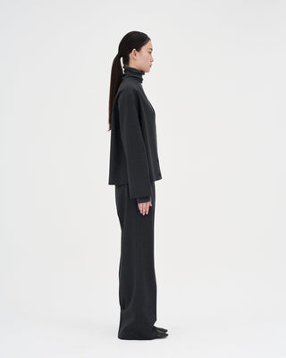 Collarless Wool Jacket _ Charcoal