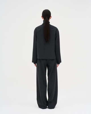 Collarless Wool Jacket _ Charcoal