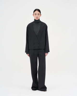 Collarless Wool Jacket _ Charcoal