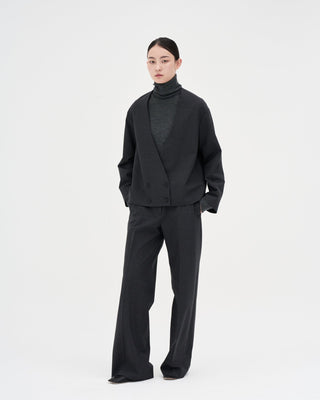 Collarless Wool Jacket _ Charcoal