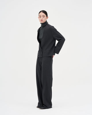 Collarless Wool Jacket _ Charcoal