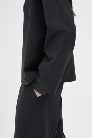 Collarless Wool Jacket _ Charcoal
