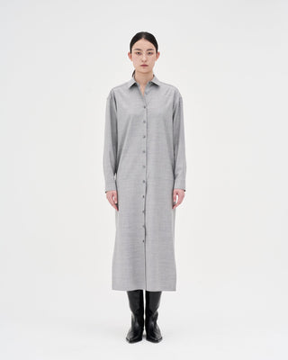Wool Silk Shirt Dress _ Light Grey