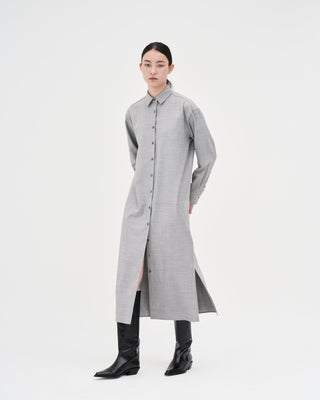 Wool Silk Shirt Dress _ Light Grey