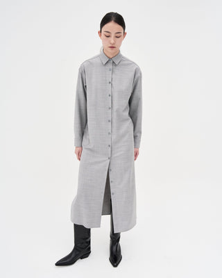 Wool Silk Shirt Dress _ Light Grey