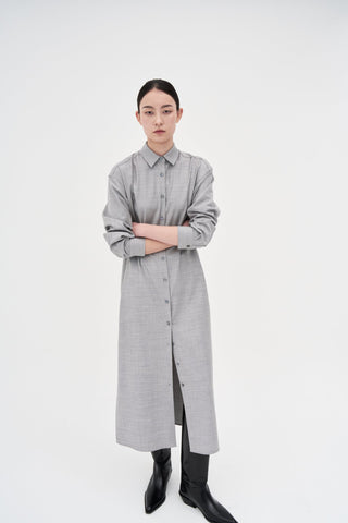 Wool Silk Shirt Dress _ Light Grey