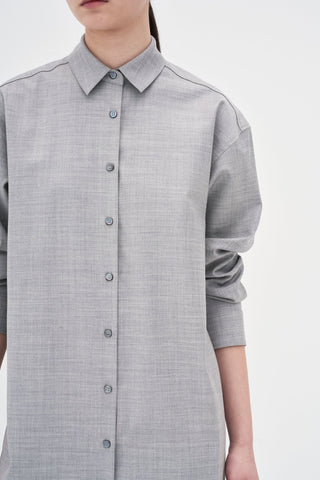 Wool Silk Shirt Dress _ Light Grey