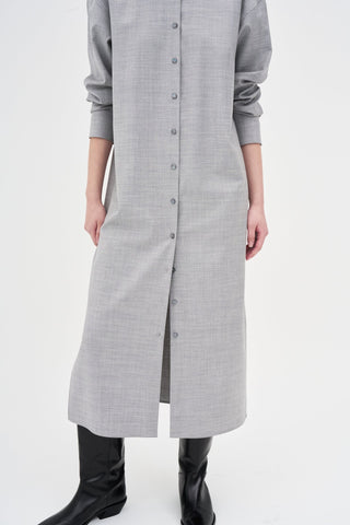 Wool Silk Shirt Dress _ Light Grey