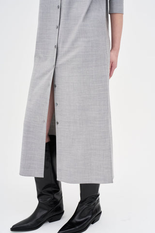 Wool Silk Shirt Dress _ Light Grey