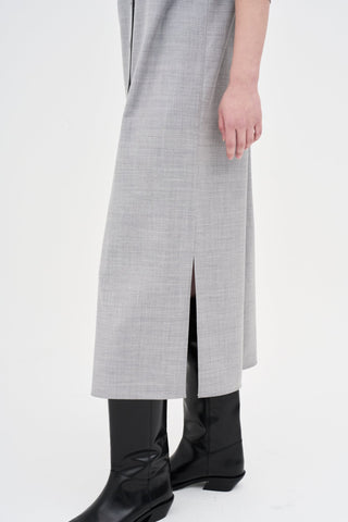 Wool Silk Shirt Dress _ Light Grey