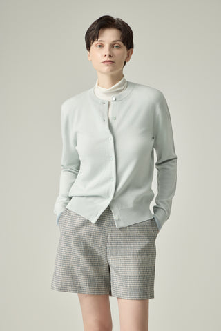 Classic Crewneck Cardigan _ Misty Sage